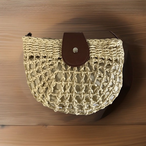 Straw Crossbody Bag Women‎ New Small Purse Handbag Shoulder Bag Leather Strap - Picture 1 of 4